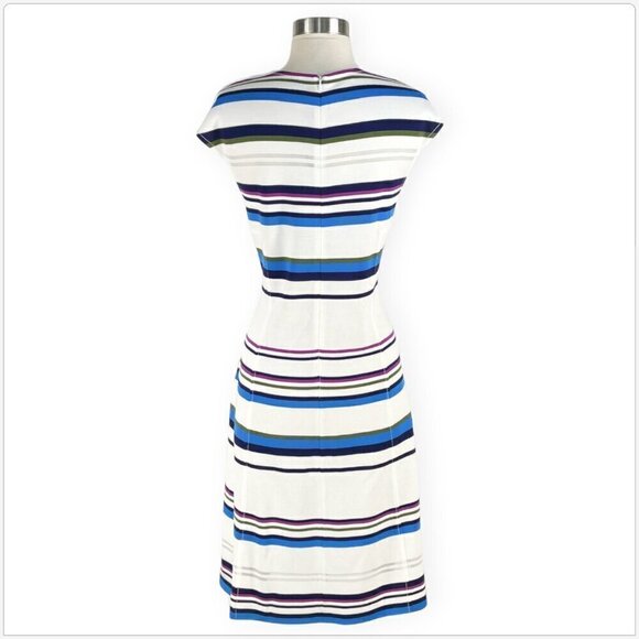 St. John Gia Stripe Knit Cap Sleeve Dress White Multicolor Summer NWT New 10 - Picture 6 of 7